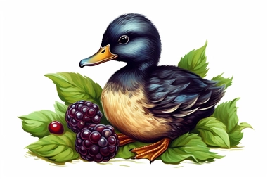 vector duckling with blackberries clipart, hd, on white background, spaced out