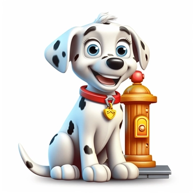 clipart of a cute dalmatian puppy sitting on the sidewalk next to a hydrant