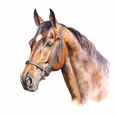Watercolour cute thoroughbred horse, head only, beautiful details, ultra detailed, ultra photo real intricate detailed, high definition, graphic clipart, hyper realistic, detailed, white background
