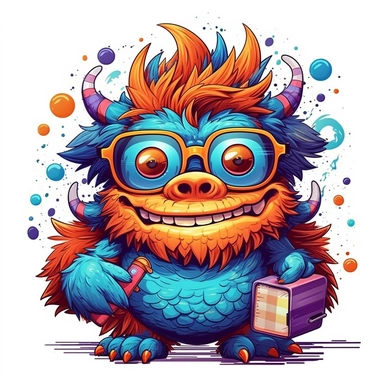 cartoon nerdy monster, vector sticker art, t-shirt design, high quality 8k, sharp lines, highly detailed, Sublimation Clipart ,Cartoon,hyper realistic, intricate detail, illustration style,high solution,on the white background