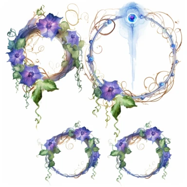 morning glory rococo frames twisty brambles jewels icicles watercolor clipart