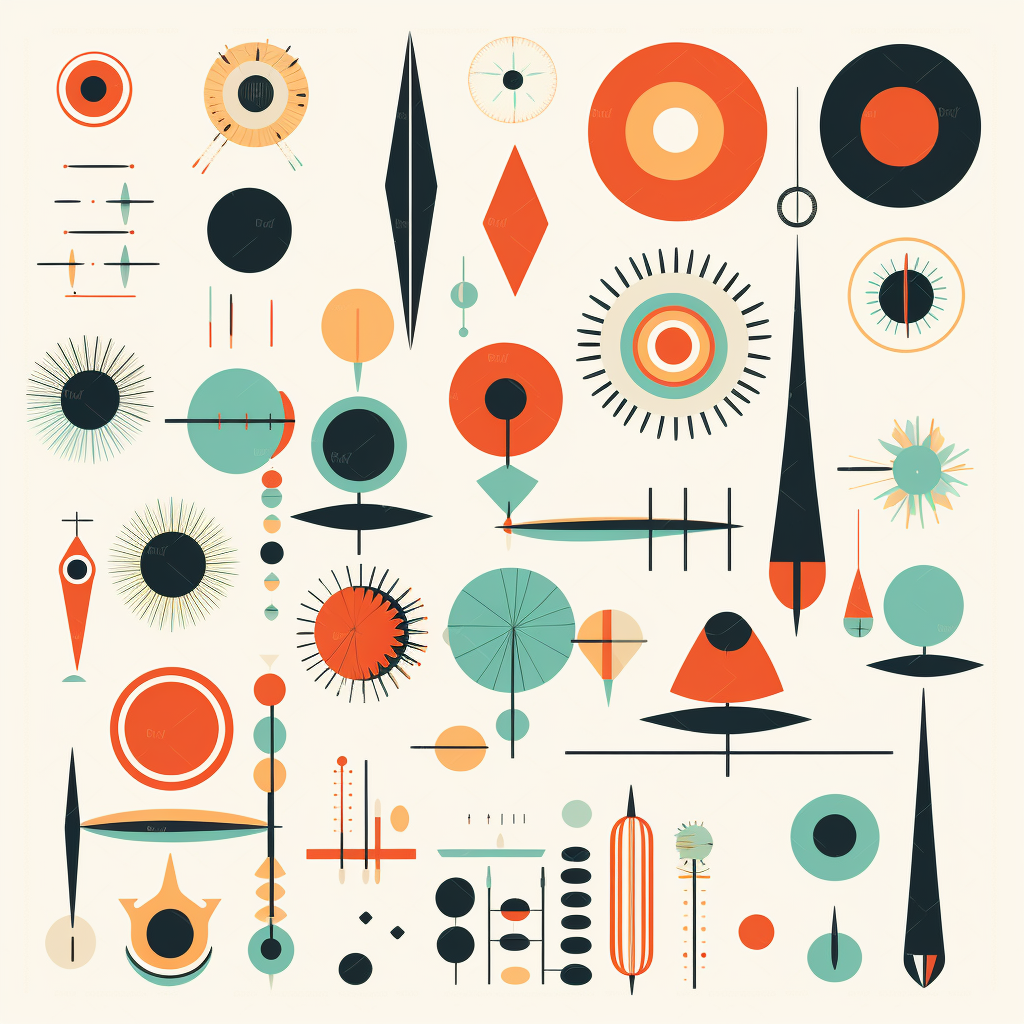 mid century retro atomic design elements clipart set - Clip Art Library