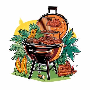 Summer BBQ Clipart, Backyard Barbecue ar 1:1, no gradient, no shade, no text, in svg, in vector, in sticker, 2d, on white background, with the die-cut line