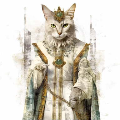 collage quirky cool collage Ancient Roman cat Felis catus clipart, Wearing a formal dress, detailed, clean line, hd, on white background, spaced out
