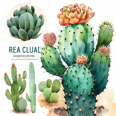 watercolor single cactus clipart