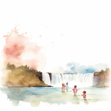 Niagara Falls childhood memory, water color style, clipart, white background