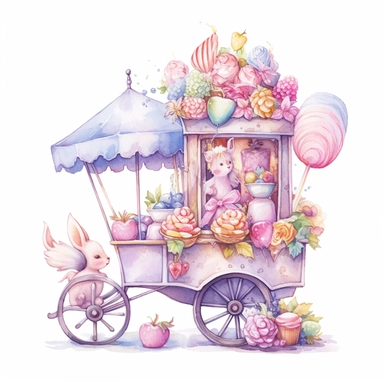 whimsical watercolour clip art against a white background easter themed white candy cart