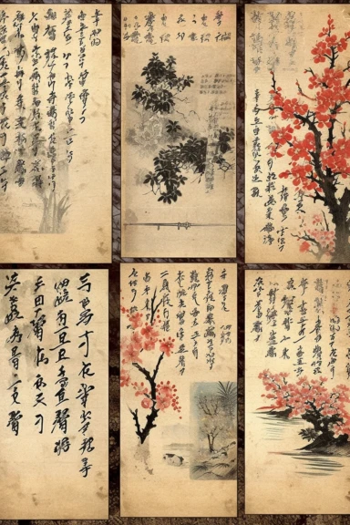 Japanese Calligraphy Printable Download Antique Asian Writing Clipart Backgrounds Journal Pages Ephemera Decoupage Digital Collage Sheet