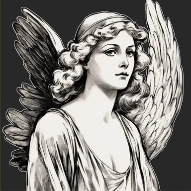 sketch clipart of 20s poster angel, hd, white on black background, spaced out,--ar 3:2