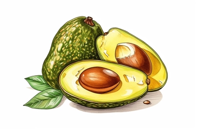 fresh chopped avocado, Clipart, On White Background, Vector Art, Spaced Out, Very Detailed