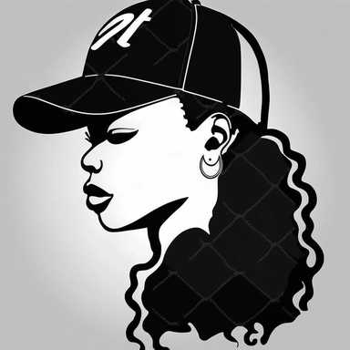 a black girl with a baseball cap vector picture, in the style of black arts movement, celebrity image mashups, stencils, a black girl wearing a cap, in the style of graphic black and white, rounded, wavy, hip-hop influenced, celebrity image mashups, stencils, simple designs , girl sat in a baseball cap clipart, in the style of afro-caribbean influence, meticulous linework precision, stencil-based, a black woman wearing a cap, in the style of graphic black outlines, hip-hop style, angelina wrona,
