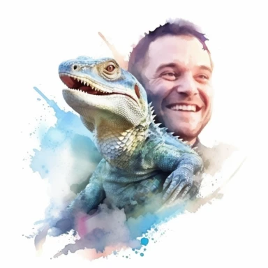 Adorable pet Monitor Lizard having happy moment with it's human owner, water color style, clipart, white background