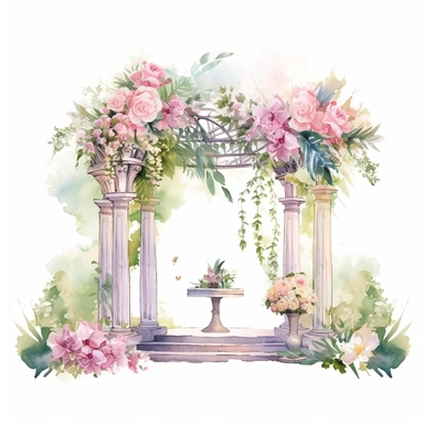 watercolor colorful clipart of a fancy garden party, hd, on white background