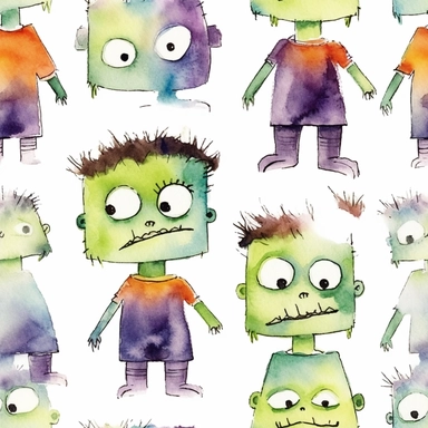 Seamless, Watercolor, Halloween Frankenstein 1 clipart, white background,