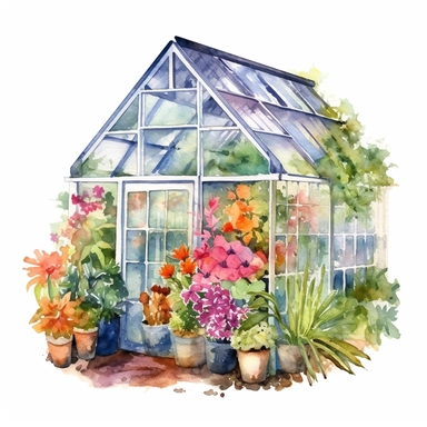 Greenhouse flowers clipart watercolor, isolated white background, high resolution, white background for removing background - - no text shadow font watermark