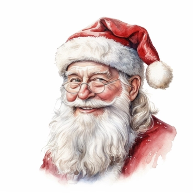 watercolor pencil hyper realistic vintage happy Santa Claus clipart, photorealistic, realistic portrait style, detailed watercolor style, on white background