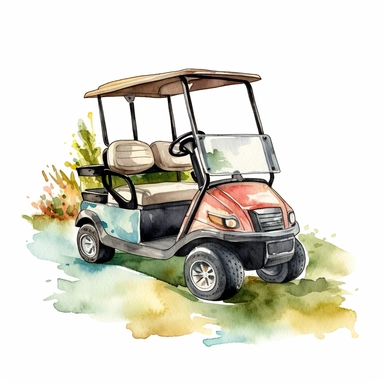 hand drawn watercolor clipart golfing golf cart