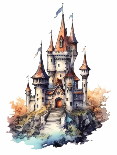 Vintage clip art of a castle. Realistic colors. Faded pastel colors. Vintage drawing. White background. soft drawing lines. Retro vector