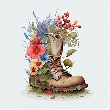 American veteran boots and flower, Illustration clipart, 4K, extremely detailed, detail to every pixel