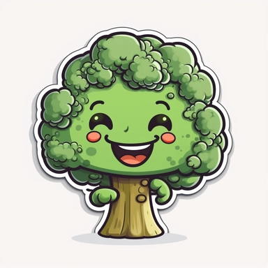 cute Broccoli, happy and smiling, bold line, clipart, sticker, white background, no shadow, 8k detail