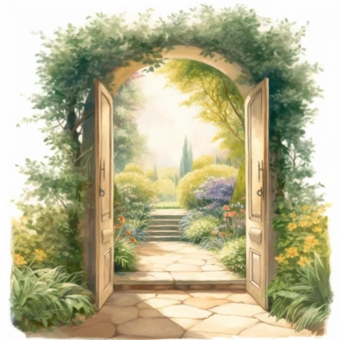 simple open door leading to beautiful garden clipart removebg