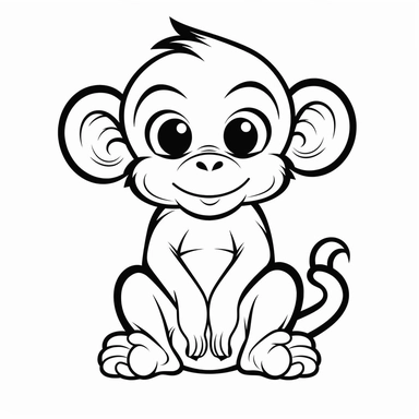flat cute adorable monkey clipart black outlined contour white background png svg