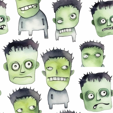 Seamless, Watercolor, Halloween Frankenstein 1 clipart, white background,