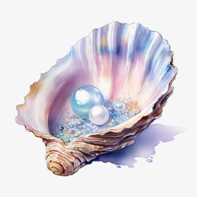 an icy pearl in a shell Clipart Watercolor, White background, HD