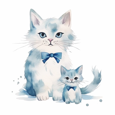 fathers day, cute cat and his baby , loving,cute, attractive,beautiful, minimal, watercolor clipart