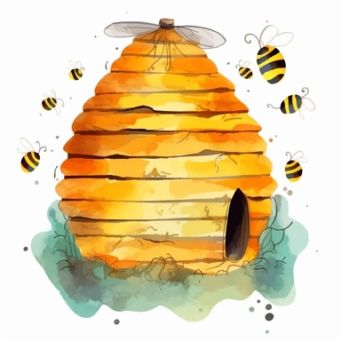 watercolor clipart of a bee hive