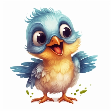 Cute Beautiful Happy Face Baby Bird Full body Sublimation Clipart,Cartoon,hyper realistic, intricate detail, illustration style,high solution,on the white background
