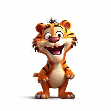 a tiger making goofy face, full body image, pixar style, clipart, white background
