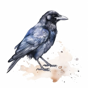 American Crow bird, water color style, clipart, white background