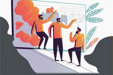 business meeting illustration, brainstorm, sharp borders, minimalism, fade to white, clipart, whiteboard, 2d flat art