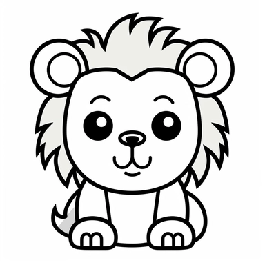 lion, very simple coloring page for children, vector clipart, line art, simple cartoon style, kawaii, cute simplified design, extreme bold outlines, black and white, isolated on white background, strong contrast, low detail, clean and simple