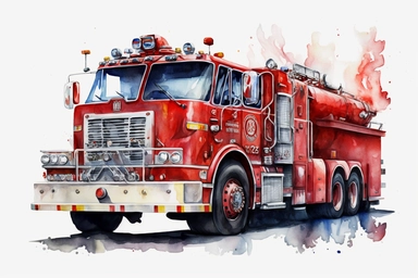 watercolor firetruck clipart, hd, on white background, spaced out,--no background