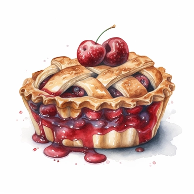 Watercolour of cherry Pie , Clipart,Cartoon,hyper realistic, intricate detail isolated on a white background, high quality, sublimation, detailed, cartoon style