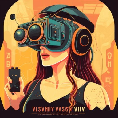 vr headset, virtual reality, industrial worker, poster, goddess in vr gogle, repairing machine, simplistic, abstract, vector, 2d illustration, clipart, few colors, industrial
