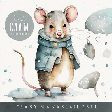 Watercolor Mouse Clipart PNG, Winter Animals Clipart, Nursery Clipart Commercial Use Clipart, Templett, Corjl & Canva Friendly
