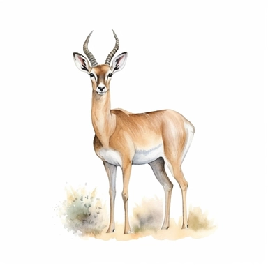a dreamy gazelle with kind eyes clipart with watercolor illustration,full body shot,8k,etsy style, white background