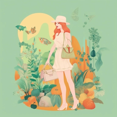 women fashion, ecology concept, clip art, bright pastel