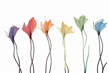 ink drawing six flowers clipart, ink style, ink drawing, free-hand light flat color strokes under ink lines, vector style, sparse use of color, elegant forms, prominent ink strokes, flat style, prominent line style, white background, spaced out, do not intersect images, spacing between elements, single thickness lines, no shadows, few details, only lines, only black lines, no volume, hand drawn ink drawing, elegant shapes