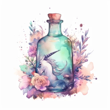 cute fairy tale clipart Magic potion on white background - This potion is a blend of magical herbs and a drop of unicorn tears. It is said that this potion can bring good luck and prosperity to anyone who drinks it. It's the perfect elixir for those seeking a little bit of magic in their lives.