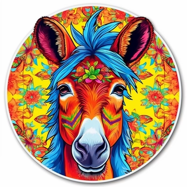 clip art sticker, cheerful donkey, vibrant, on white background--seed 1