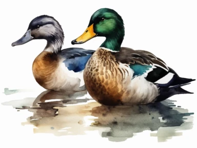 pair mallard watercolor clipart, single design, 8k