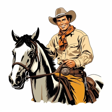 clipart, 1950s handome black cowboy on horse looking at camera smiling, inspired by the”Lone Ranger” 1950s comic book, white background - <@1058791188687241226> (0%) (fast)