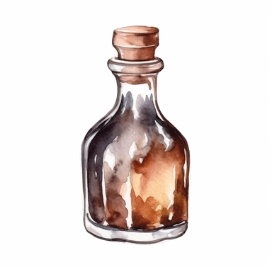 Watercolor vintage boho brown glass bottle. High quality illustration for cozy home interior decoration clip art