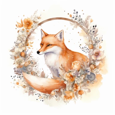 fox moon clip art october download, in the style of intricate, delicate flower and garden paintings, light white and orange, the stars art group (xing xing), dreamy watercolor florals, faux naïf, shaped canvas,white backgound