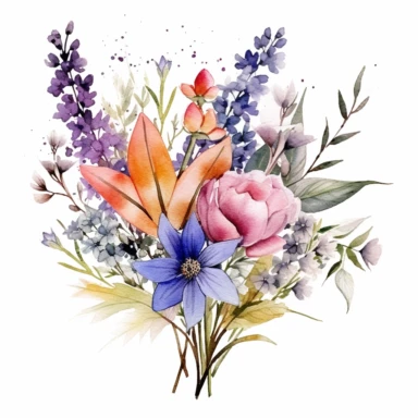 wild flower watercolor clipart bouqet, white backgroud, May, no text