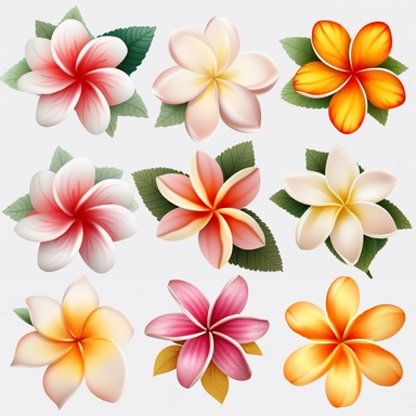 clip art character sheet of hawaiian flowers plumeria